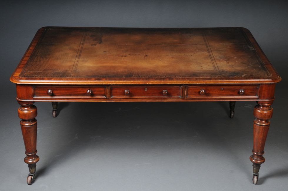 Grande scrivania da partner vittoriana, Inghilterra XIX secolo. Secolo, L-152