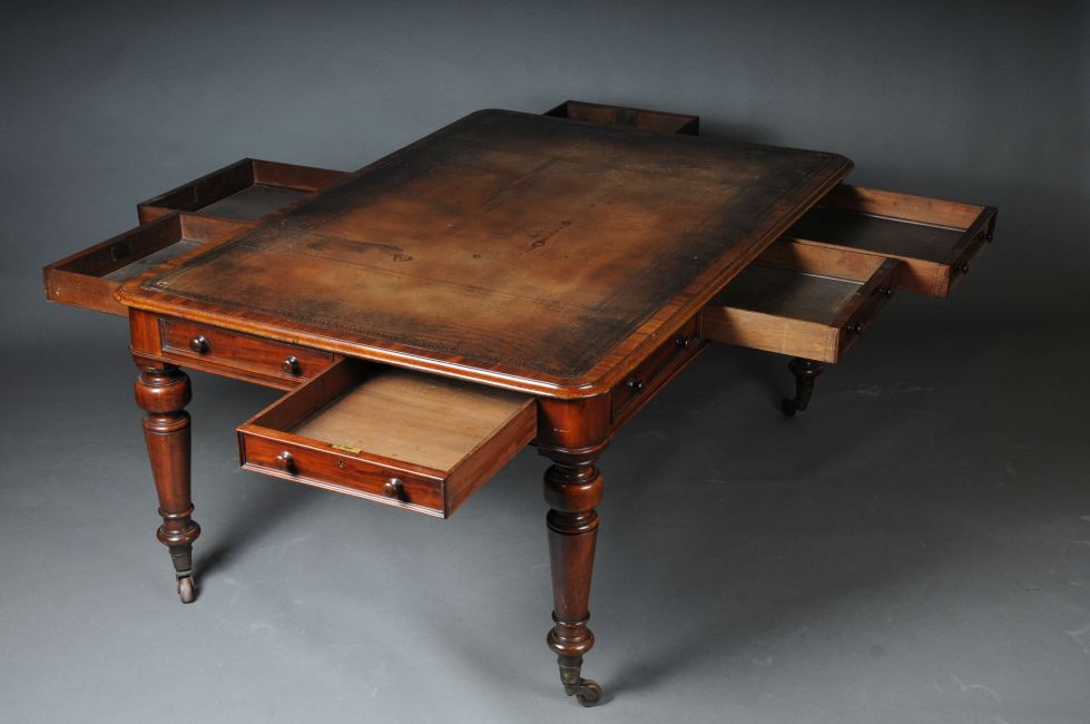 Grande scrivania da partner vittoriana, Inghilterra XIX secolo. Secolo, L-152